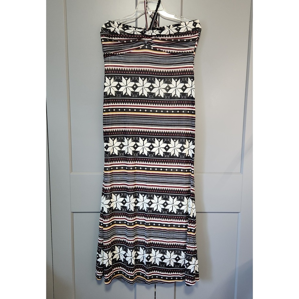 Gioia Fashion Womens Large Fair Isle Nordic Snowflake Halter Maxi Dress Boho L